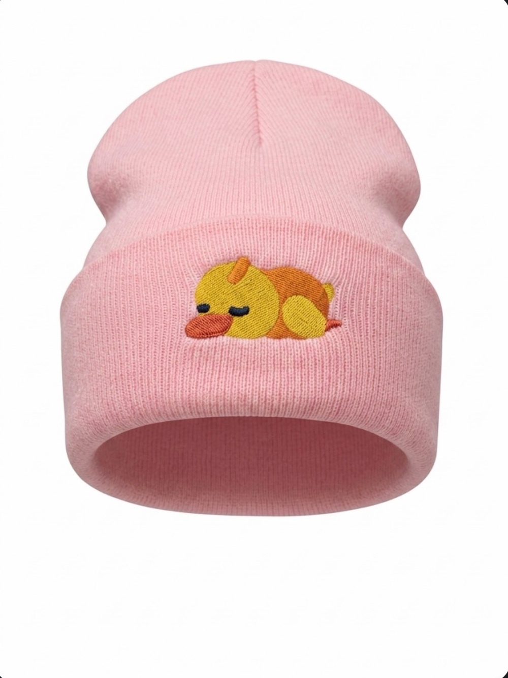 New Sleeping Duck Embroidered Pink Knit Beanie Hat